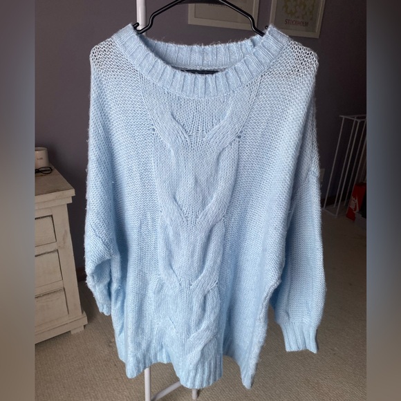 Aerie Oversized Cable Knit Sweater Light Blue - Picture 2 of 4
